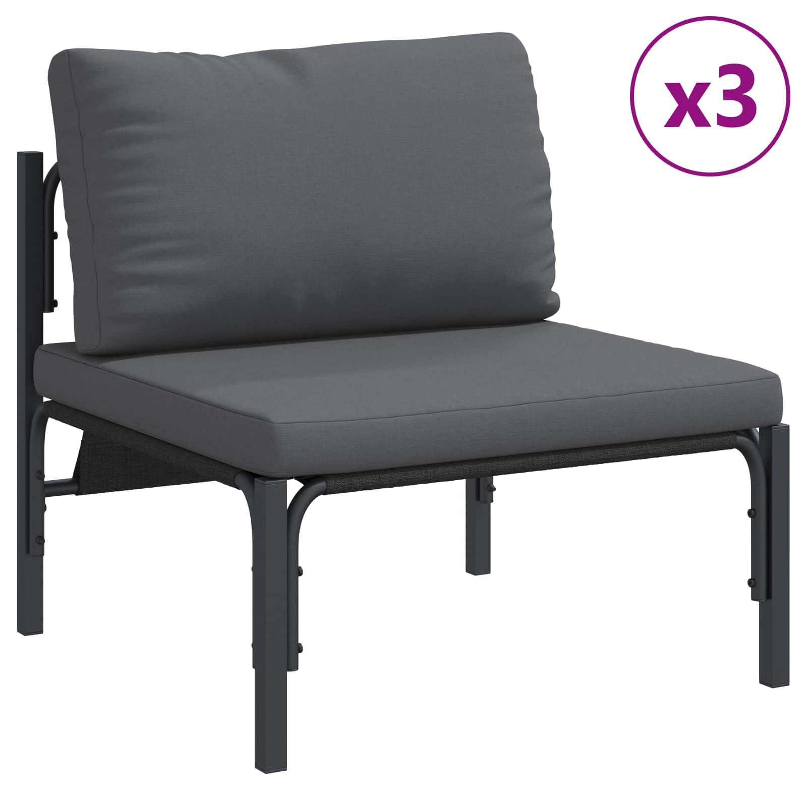 vidaXL Zestaw Sof na Ogród z poduszką 6 pcs Czarny Stal