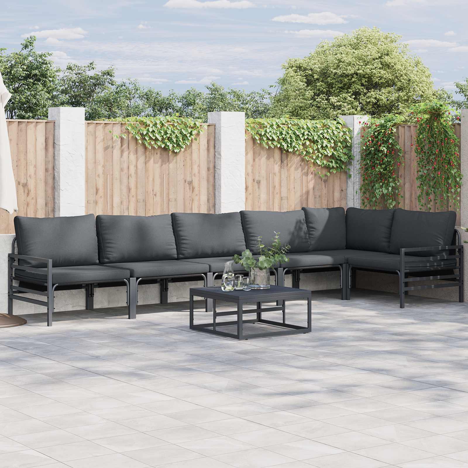 vidaXL Zestaw Sof na Ogród z poduszką 7 pcs Czarny Stal