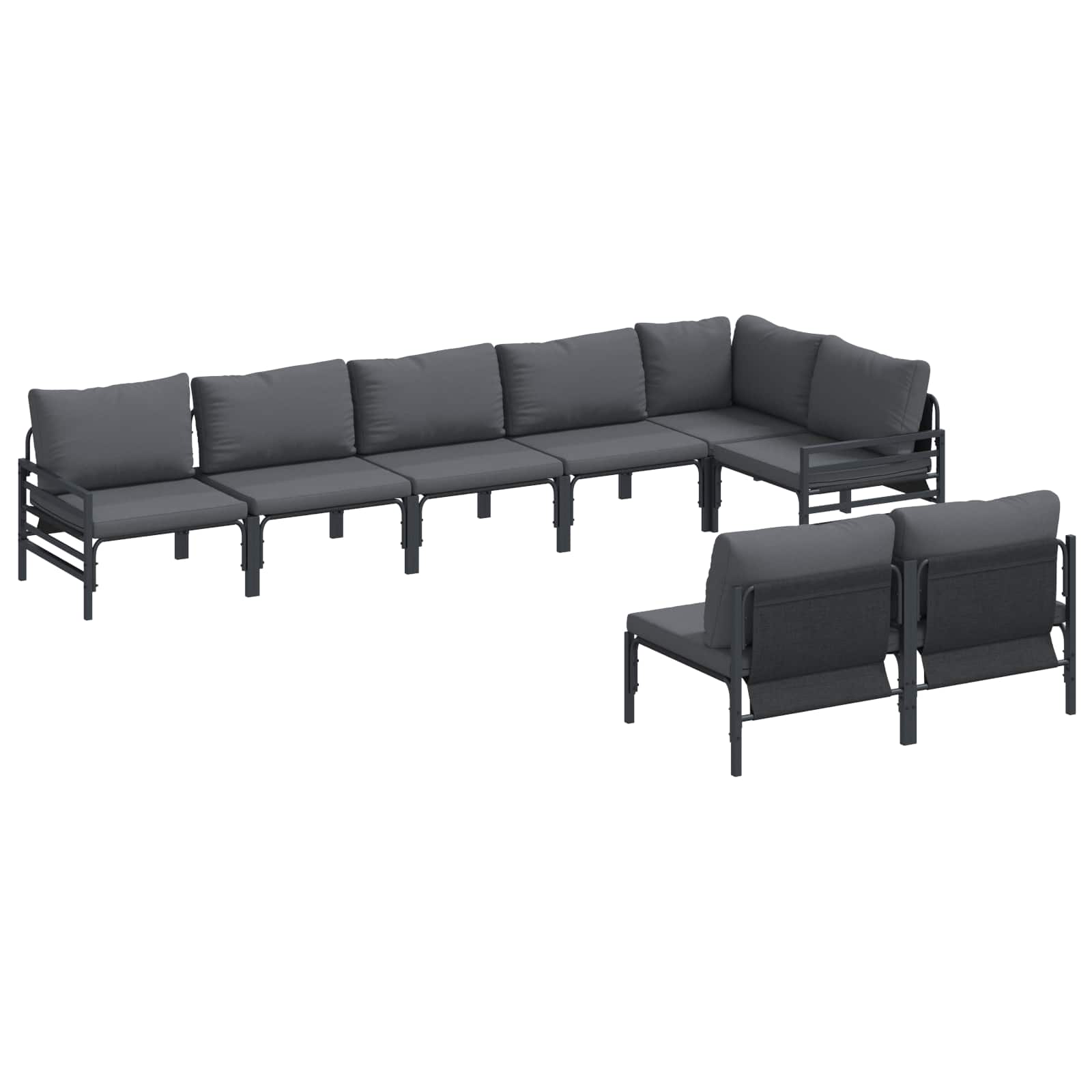 vidaXL Zestaw Sof na Ogród z poduszką 8 pcs Czarny Stal