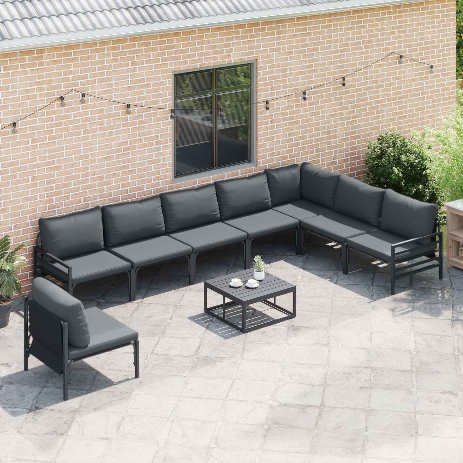 vidaXL Zestaw Sof na Ogród z poduszką 9 pcs Czarny Stal