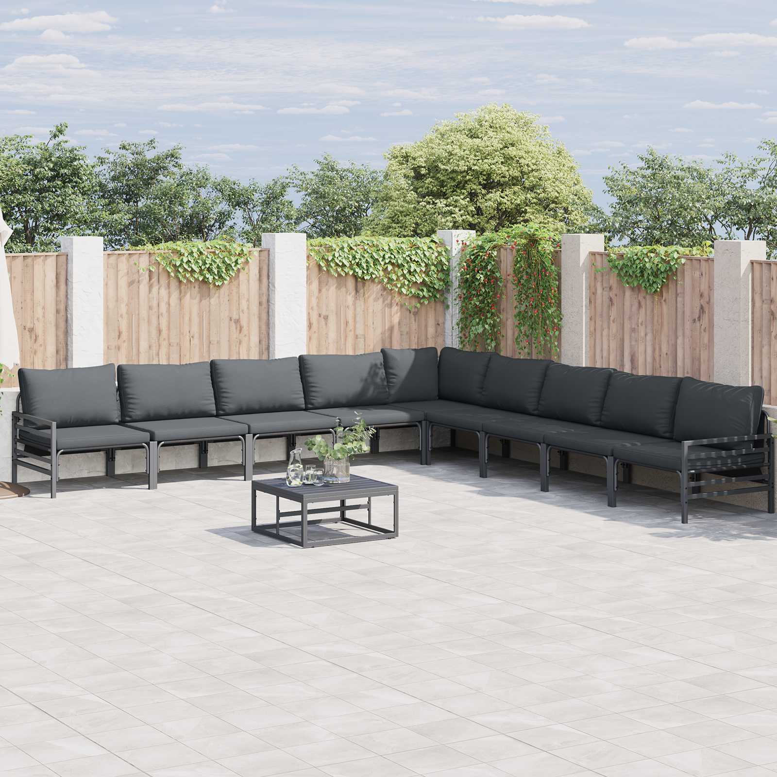 vidaXL Zestaw Sof na Ogród z poduszką 9 pcs Czarny Stal