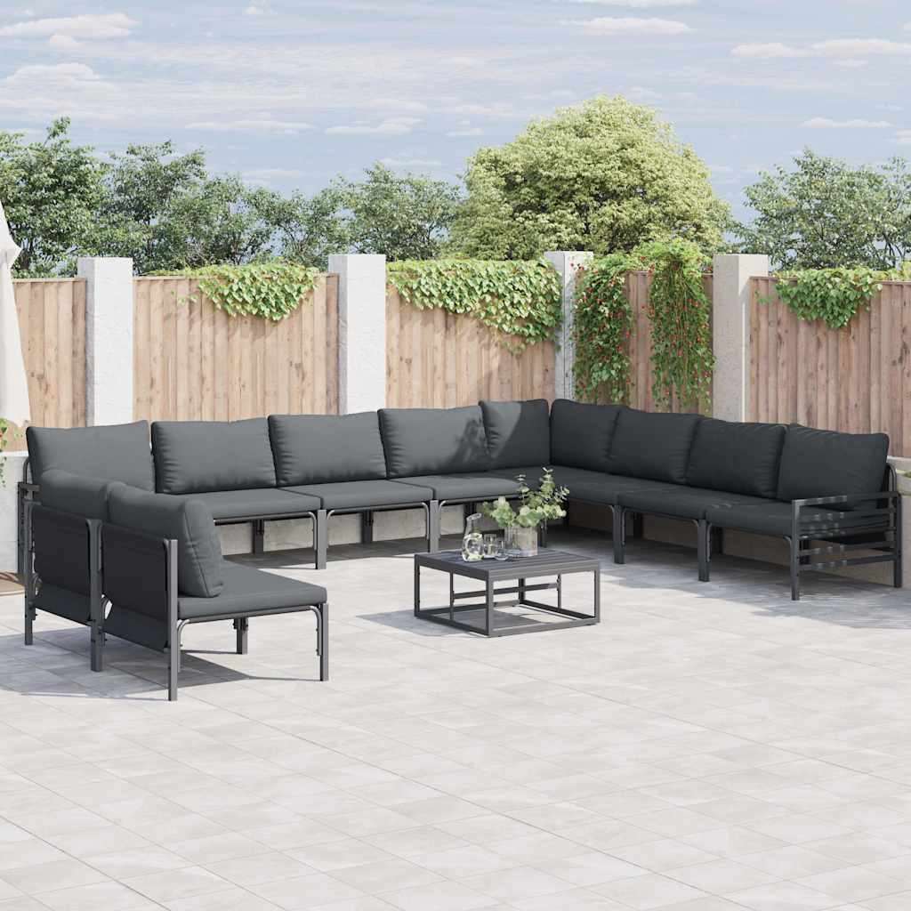 vidaXL Zestaw Sof na Ogród z poduszką 10 pcs Czarny Stal