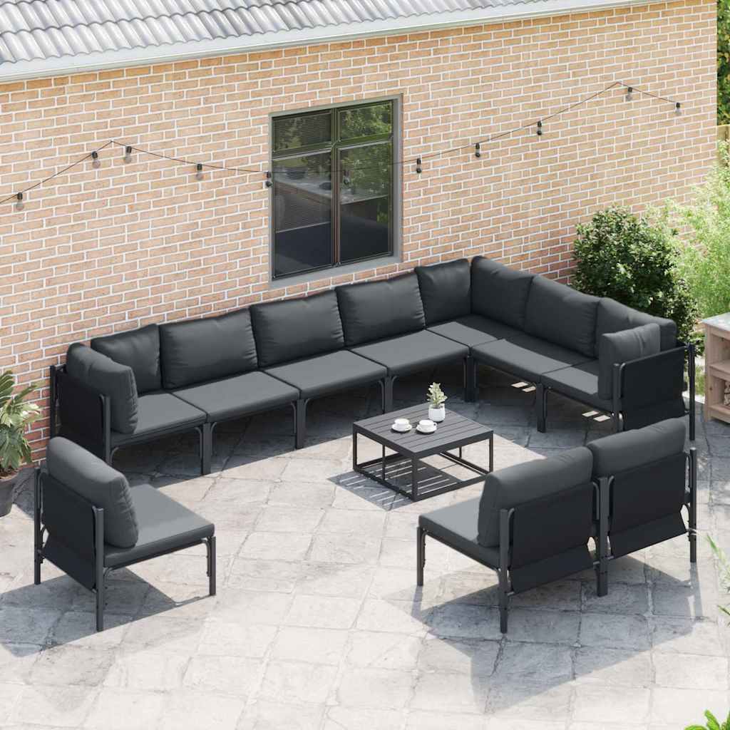 vidaXL Zestaw Sof na Ogród z poduszką 11 pcs Czarny Stal