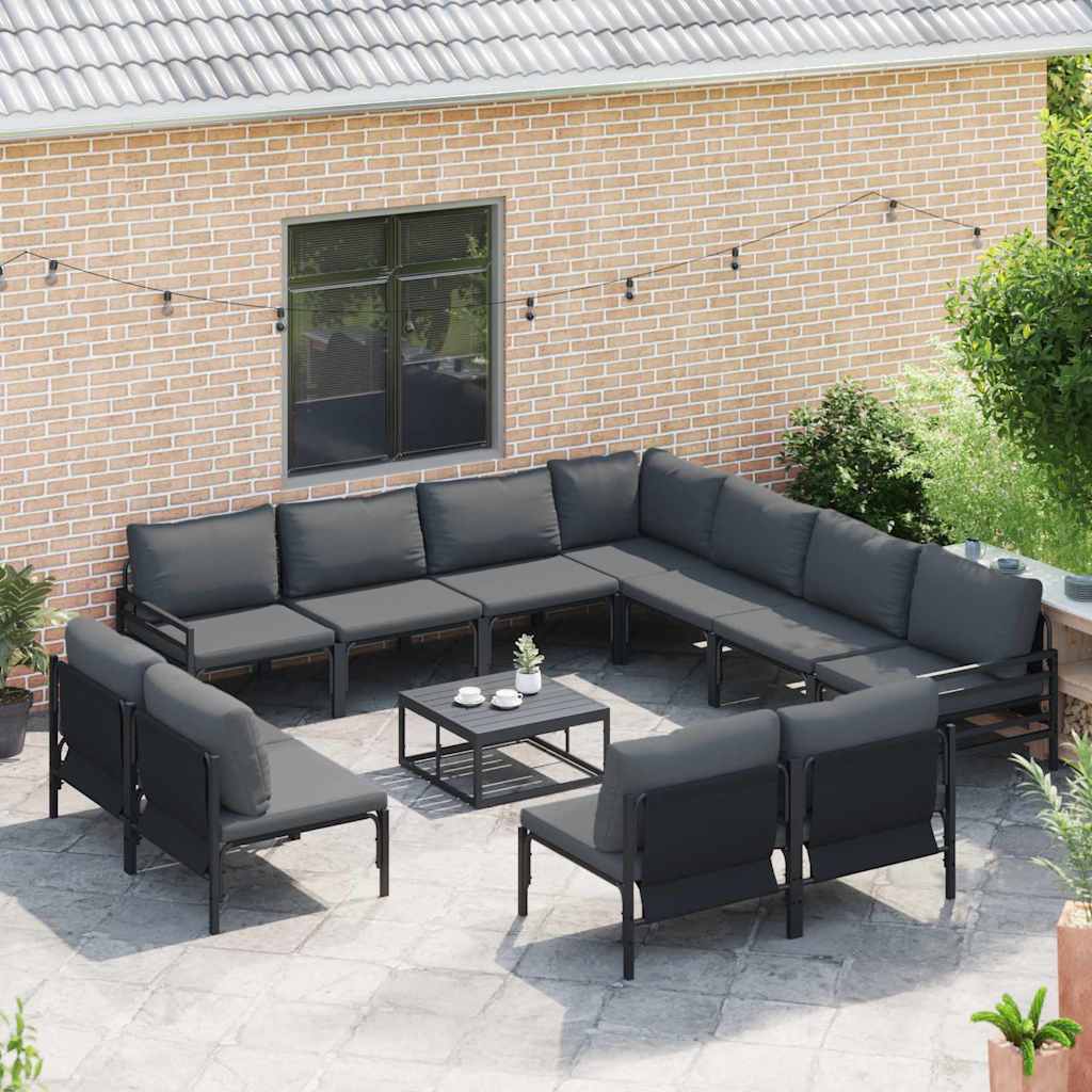 vidaXL Zestaw Sof na Ogród z poduszką 11 pcs Czarny Stal
