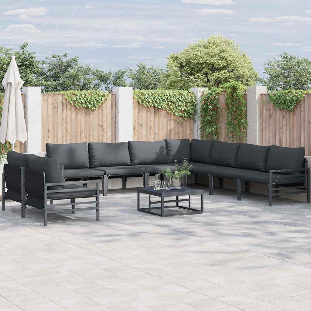 vidaXL Zestaw Sof na Ogród z poduszką 9 pcs Czarny Stal