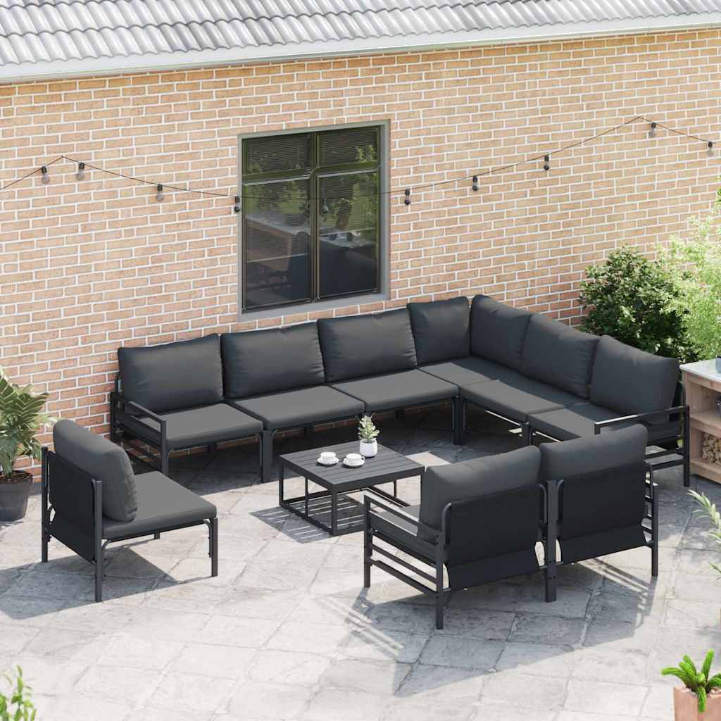 vidaXL Zestaw Sof na Ogród z poduszką 10 pcs Czarny Stal