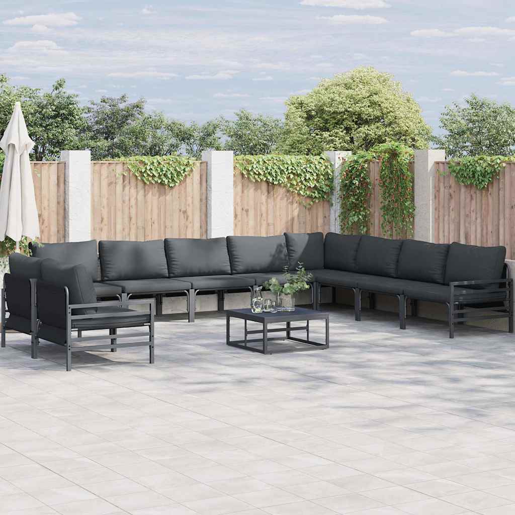 vidaXL Zestaw Sof na Ogród z poduszką 10 pcs Czarny Stal