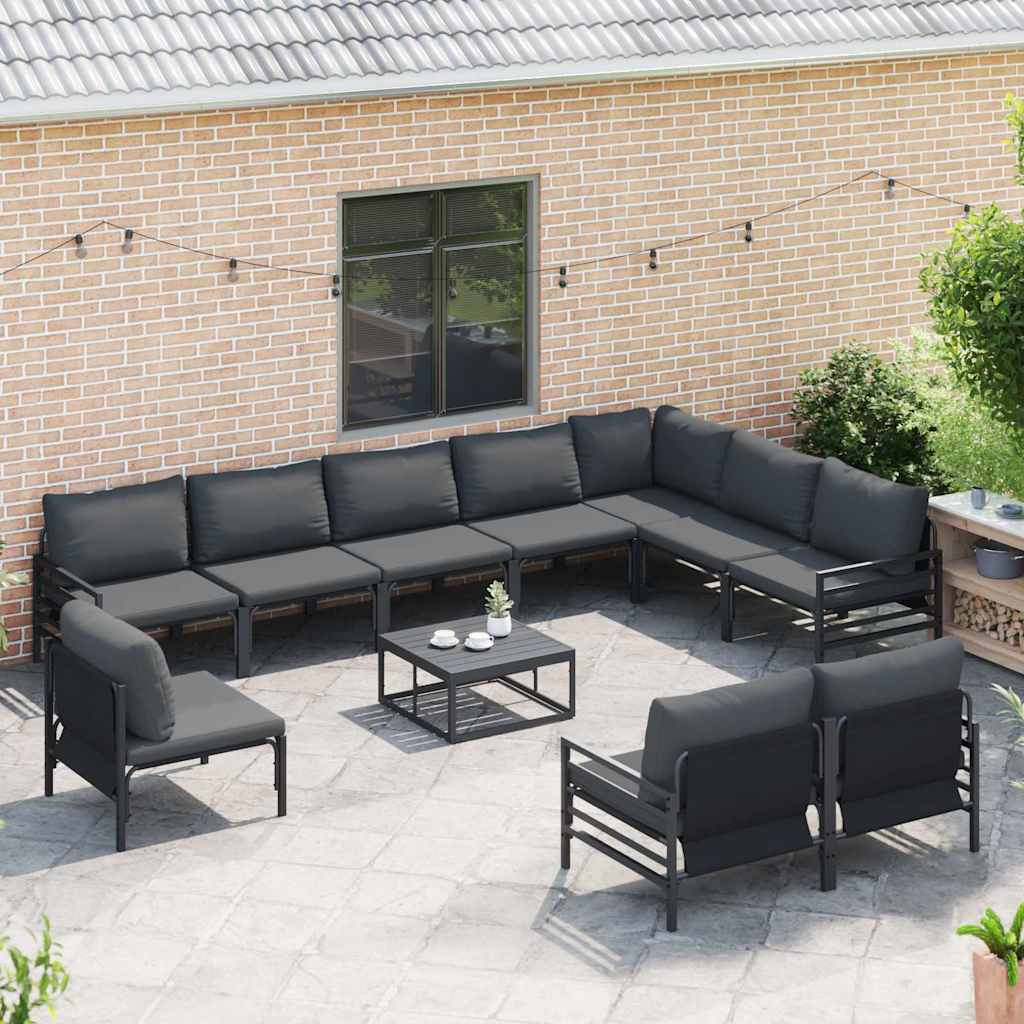 vidaXL Zestaw Sof na Ogród z poduszką 11 pcs Czarny Stal