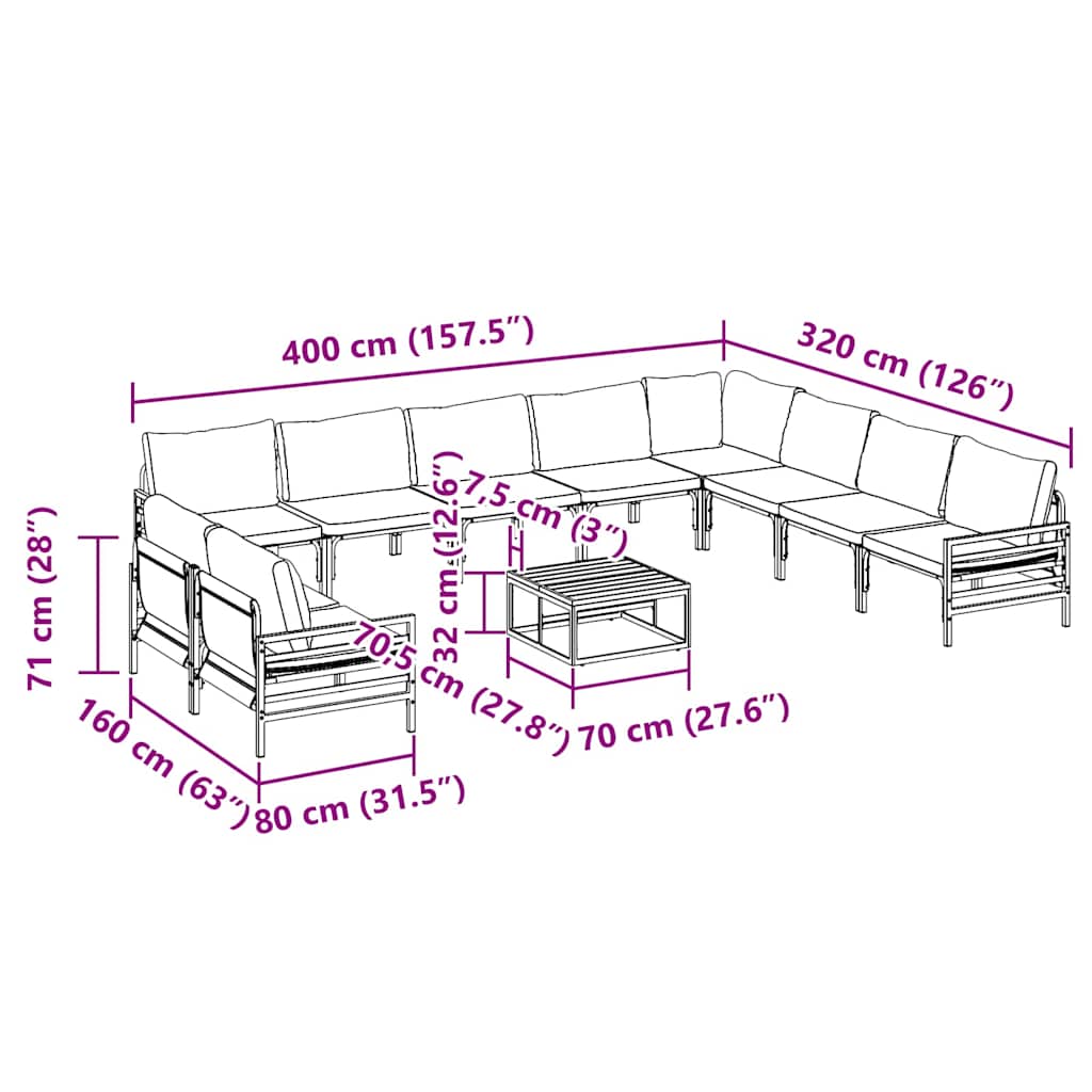 vidaXL Zestaw Sof na Ogród z poduszką 11 pcs Czarny Stal