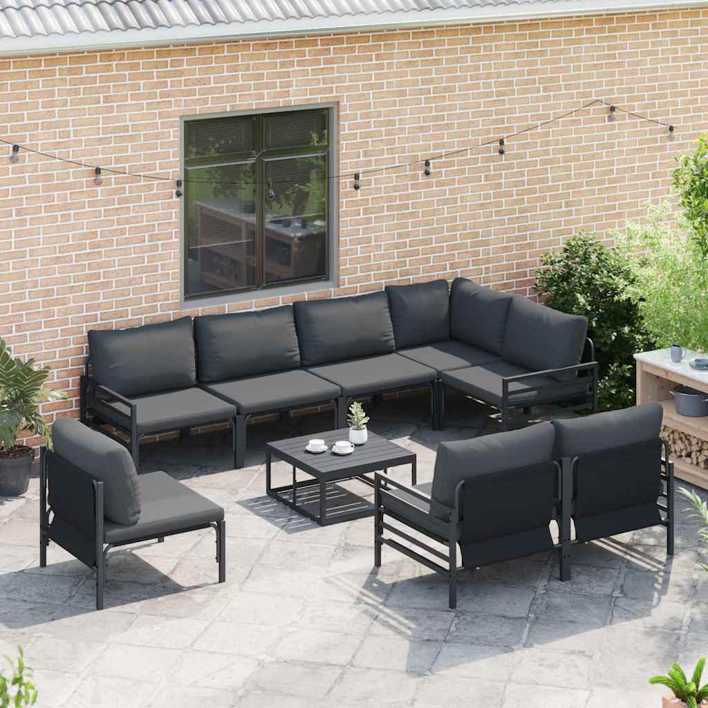 vidaXL Zestaw Sof na Ogród z poduszką 8 pcs Czarny Stal