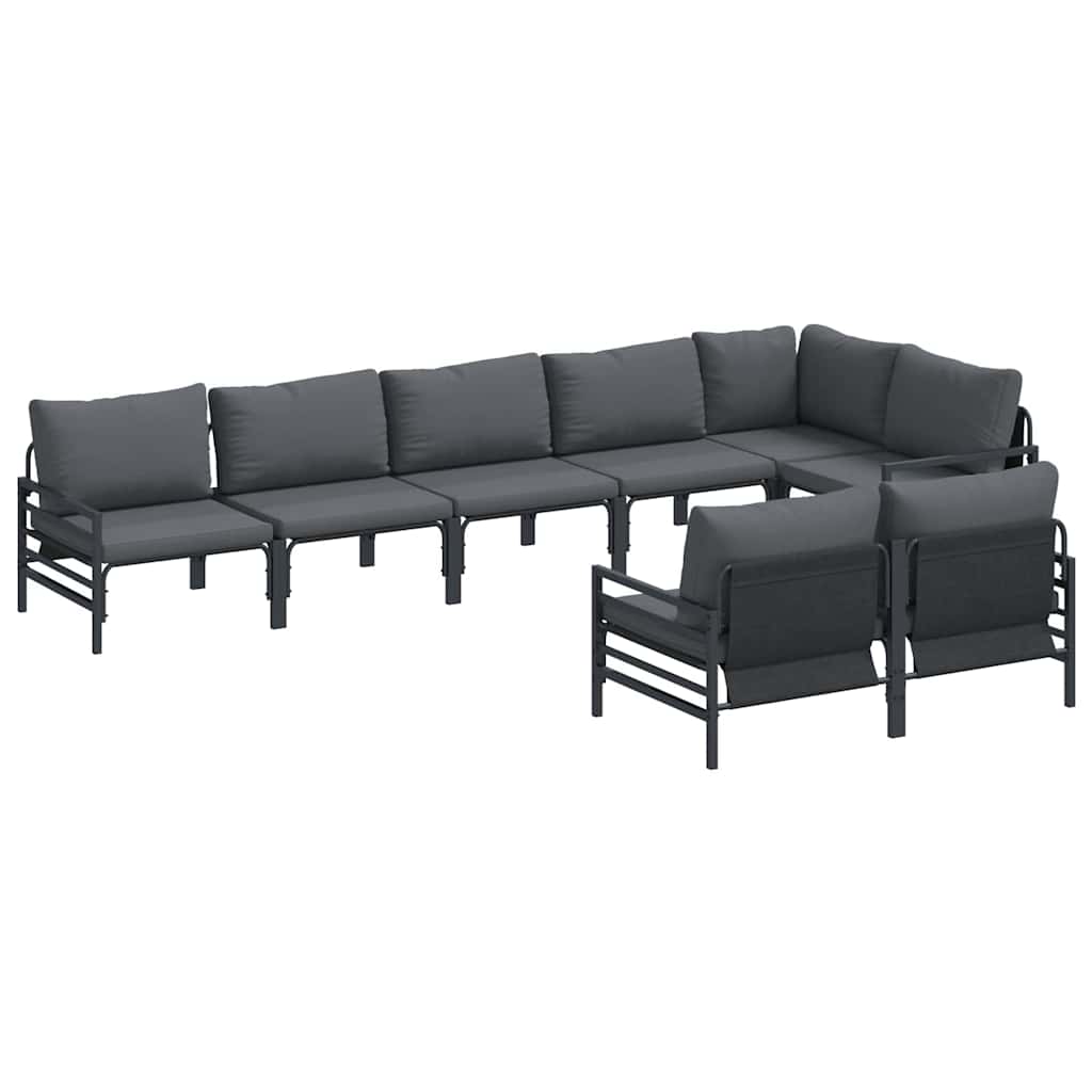vidaXL Zestaw Sof na Ogród z poduszką 8 pcs Czarny Stal