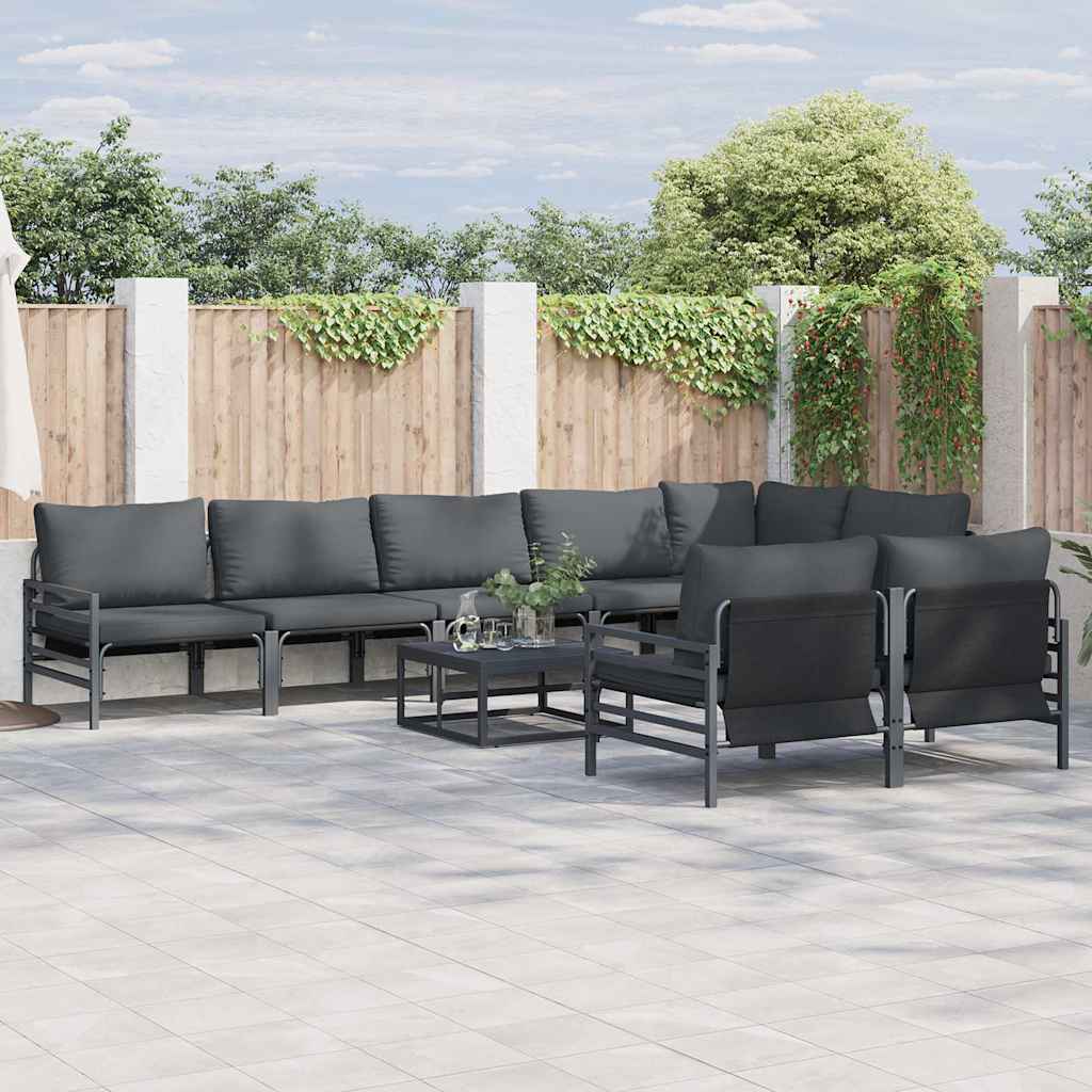 vidaXL Zestaw Sof na Ogród z poduszką 9 pcs Czarny Stal