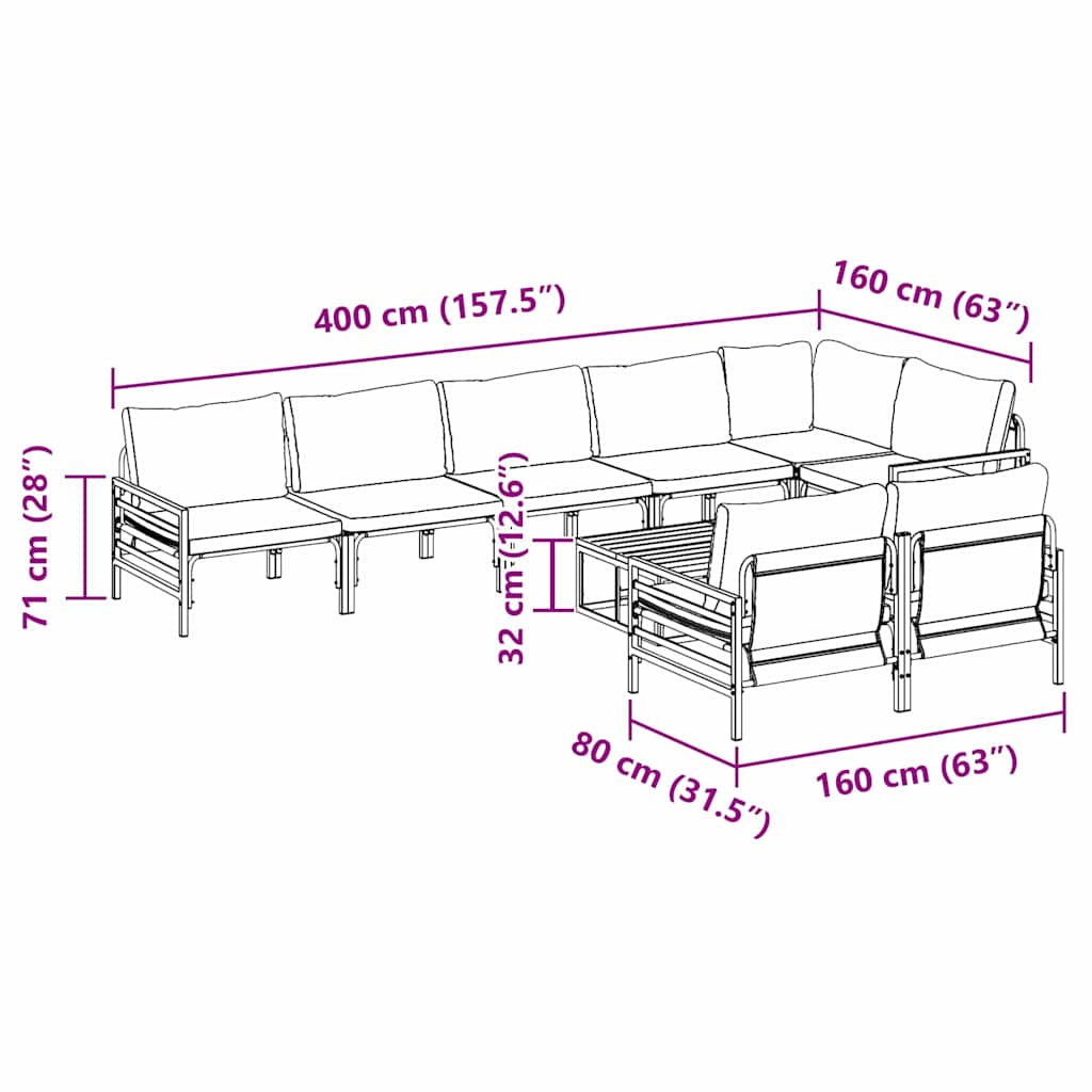 vidaXL Zestaw Sof na Ogród z poduszką 9 pcs Czarny Stal