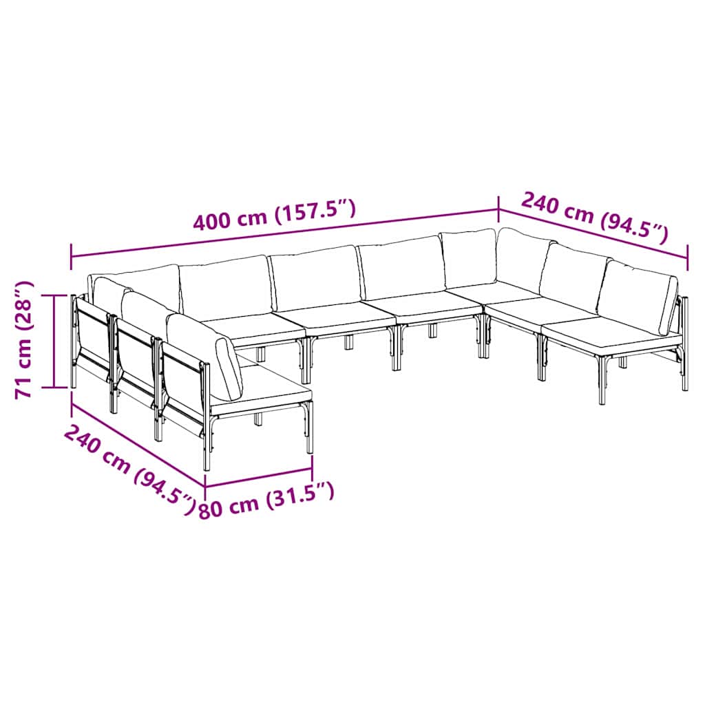 vidaXL Zestaw Sof na Ogród z poduszką 9 pcs Czarny Stal