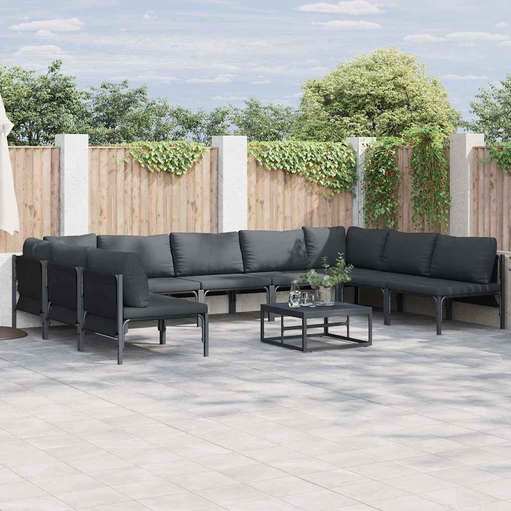 vidaXL Zestaw Sof na Ogród z poduszką 10 pcs Czarny Stal