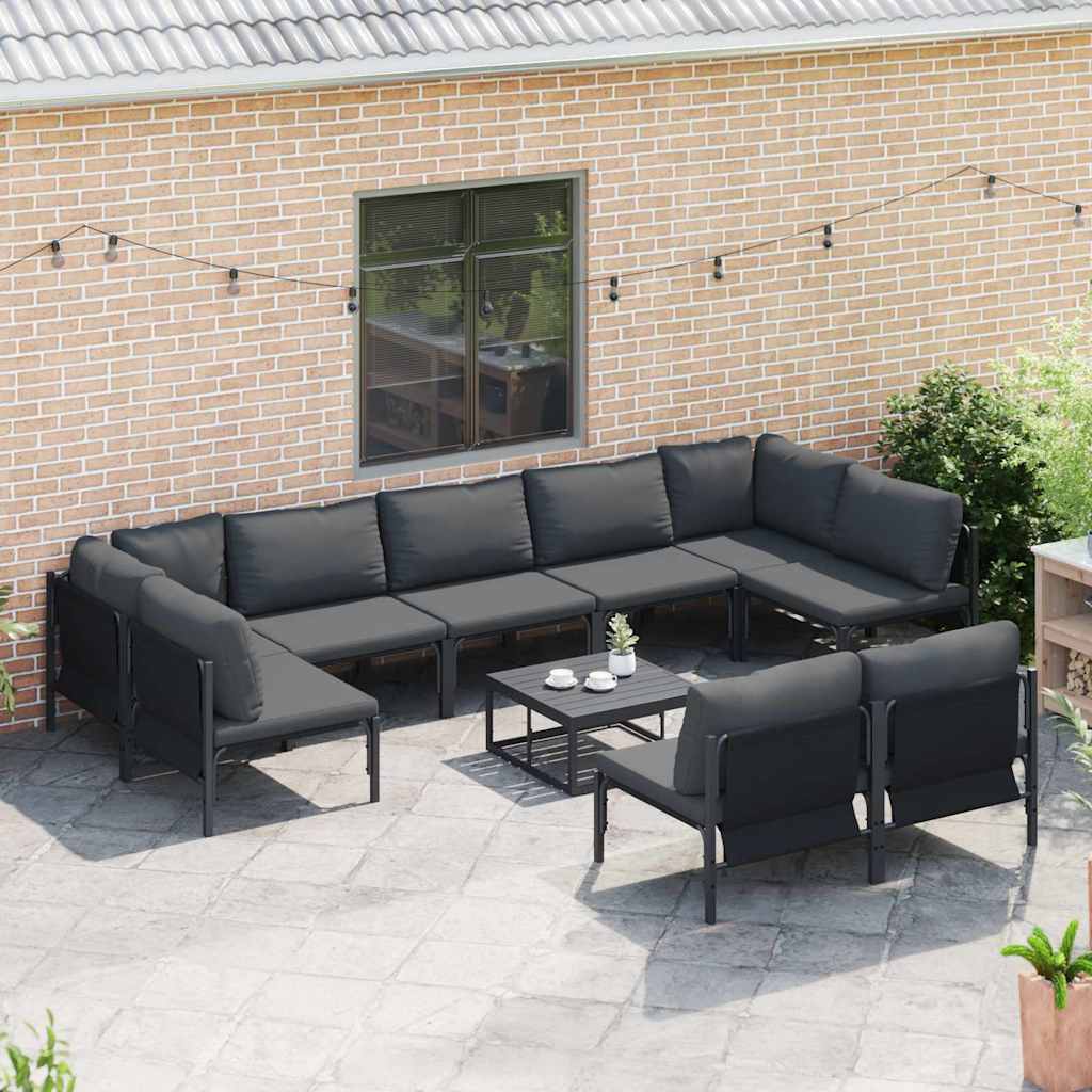 vidaXL Zestaw Sof na Ogród z poduszką 10 pcs Czarny Stal