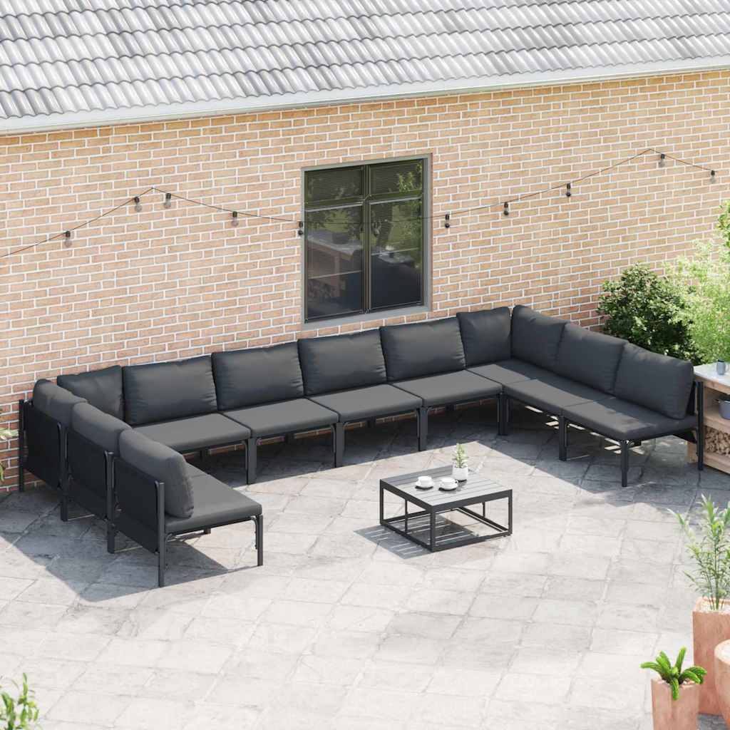 vidaXL Zestaw Sof na Ogród z poduszką 10 pcs Czarny Stal