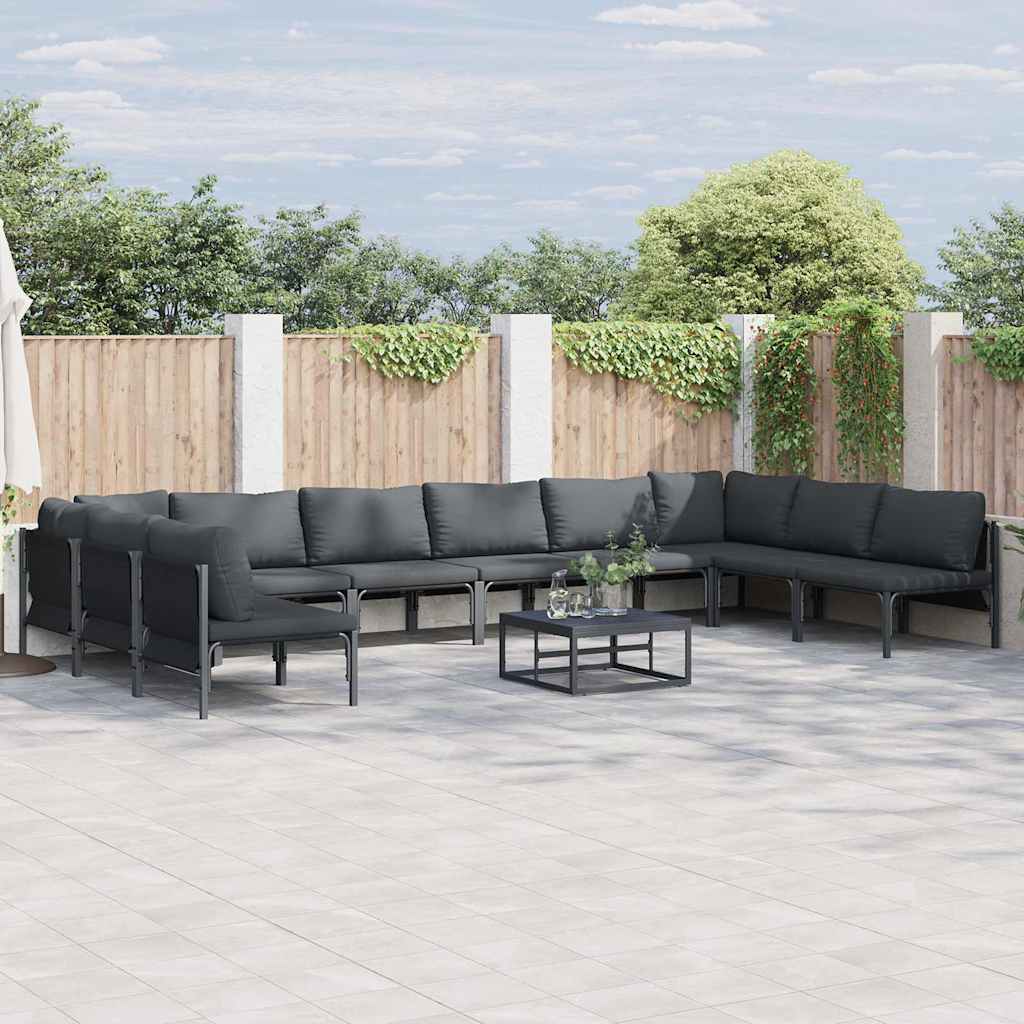 vidaXL Zestaw Sof na Ogród z poduszką 11 pcs Czarny Stal