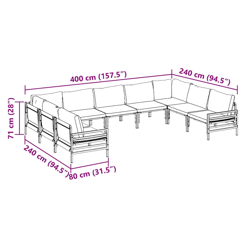 vidaXL Zestaw Sof na Ogród z poduszką 9 pcs Czarny Stal