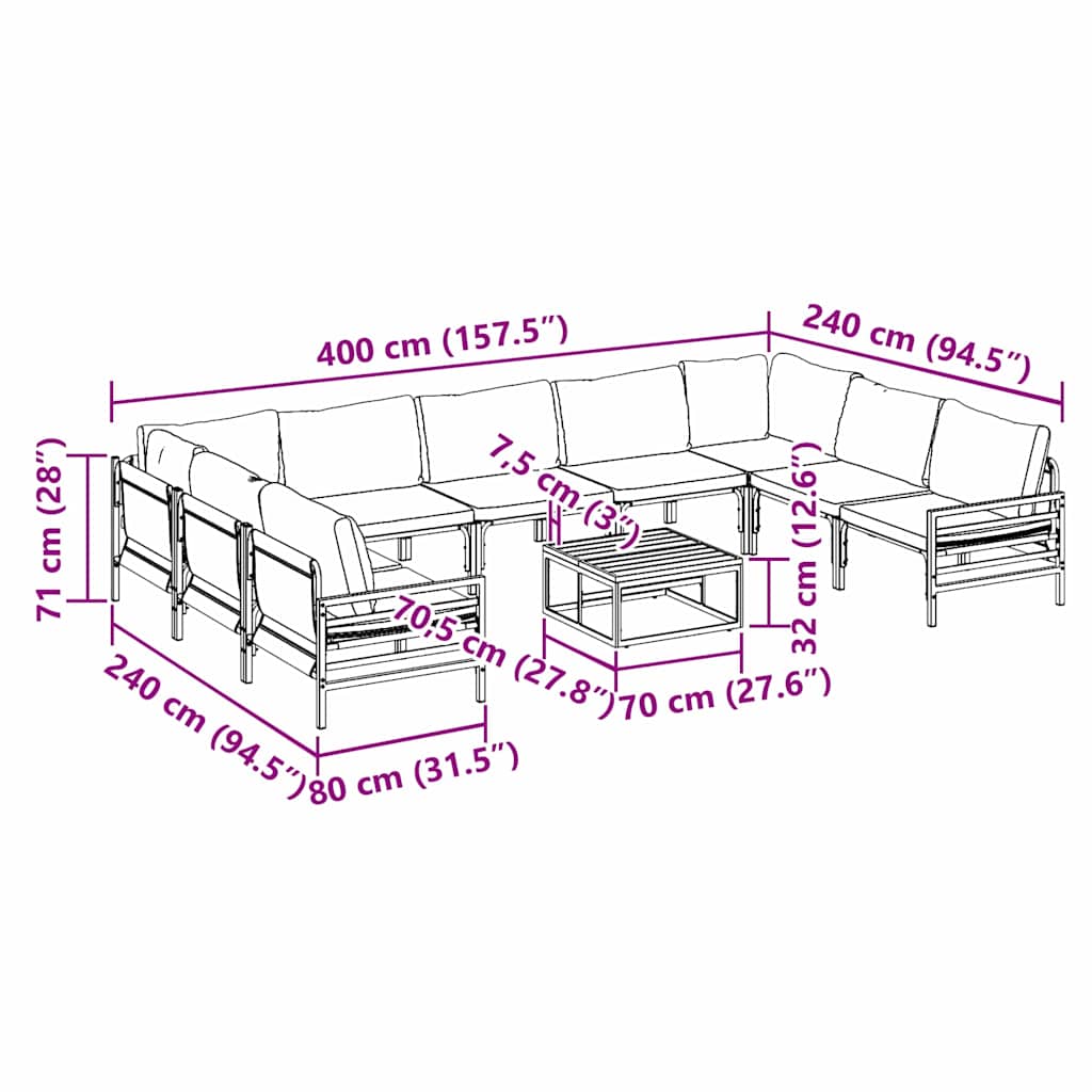 vidaXL Zestaw Sof na Ogród z poduszką 10 pcs Czarny Stal