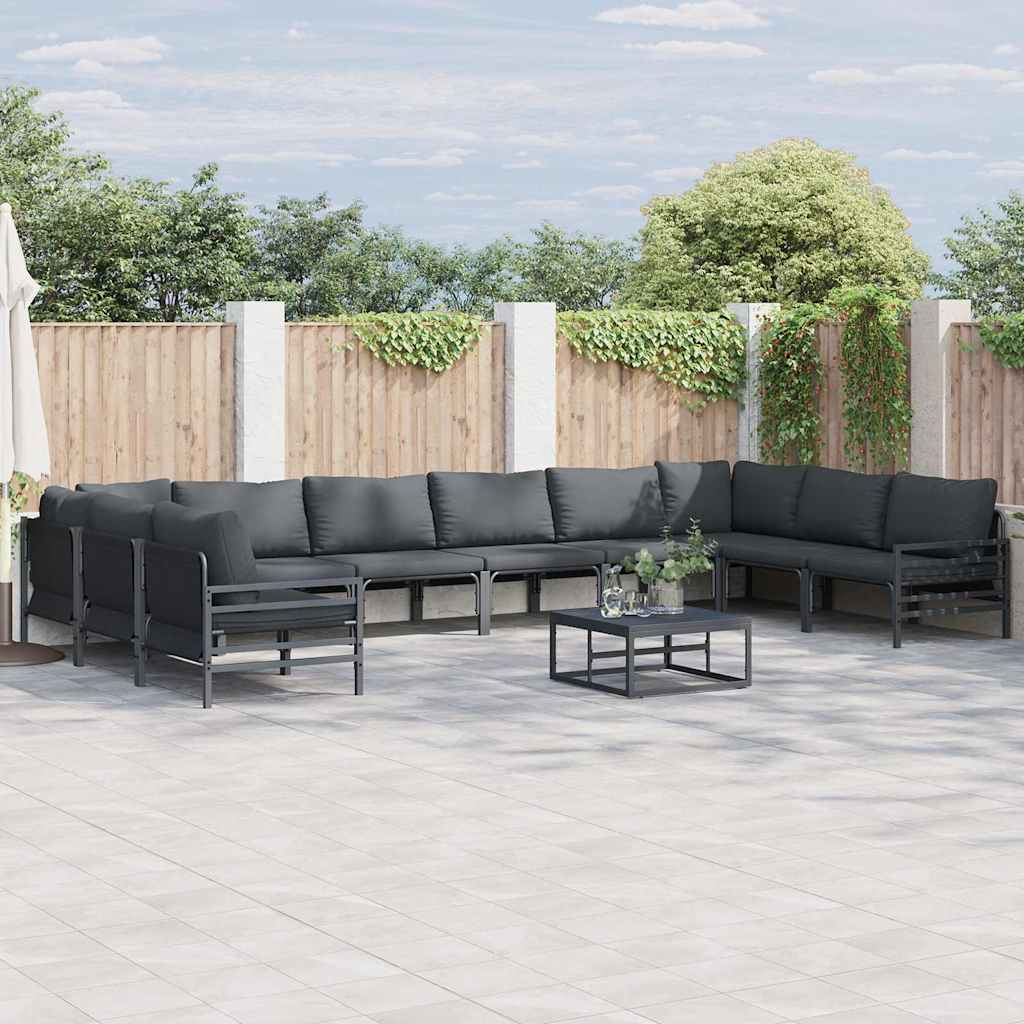 vidaXL Zestaw Sof na Ogród z poduszką 11 pcs Czarny Stal