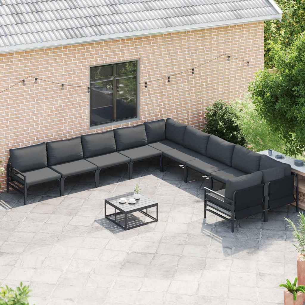 vidaXL Zestaw Sof na Ogród z poduszką 11 pcs Czarny Stal