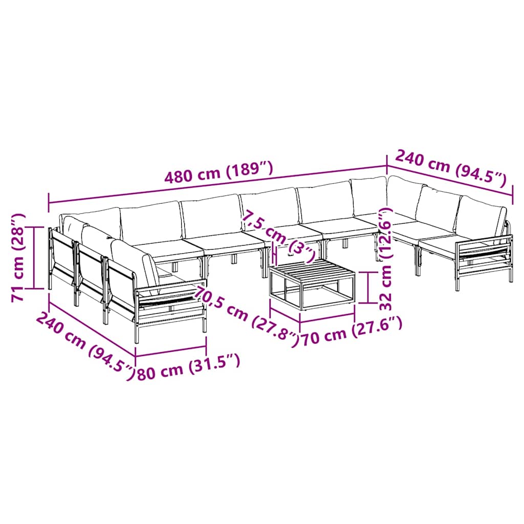 vidaXL Zestaw Sof na Ogród z poduszką 11 pcs Czarny Stal