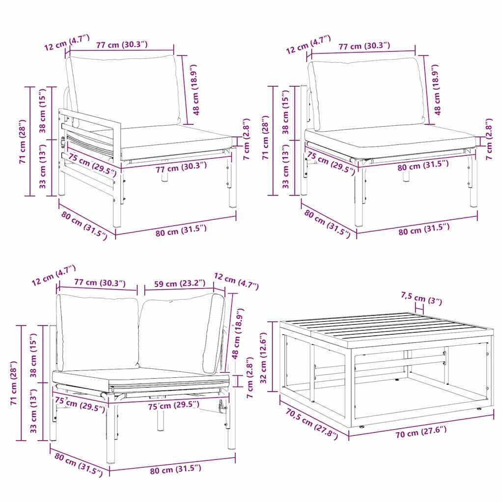 vidaXL Zestaw Sof na Ogród z poduszką 11 pcs Czarny Stal