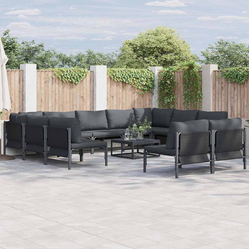 vidaXL Zestaw Sof na Ogród z poduszką 11 pcs Czarny Stal