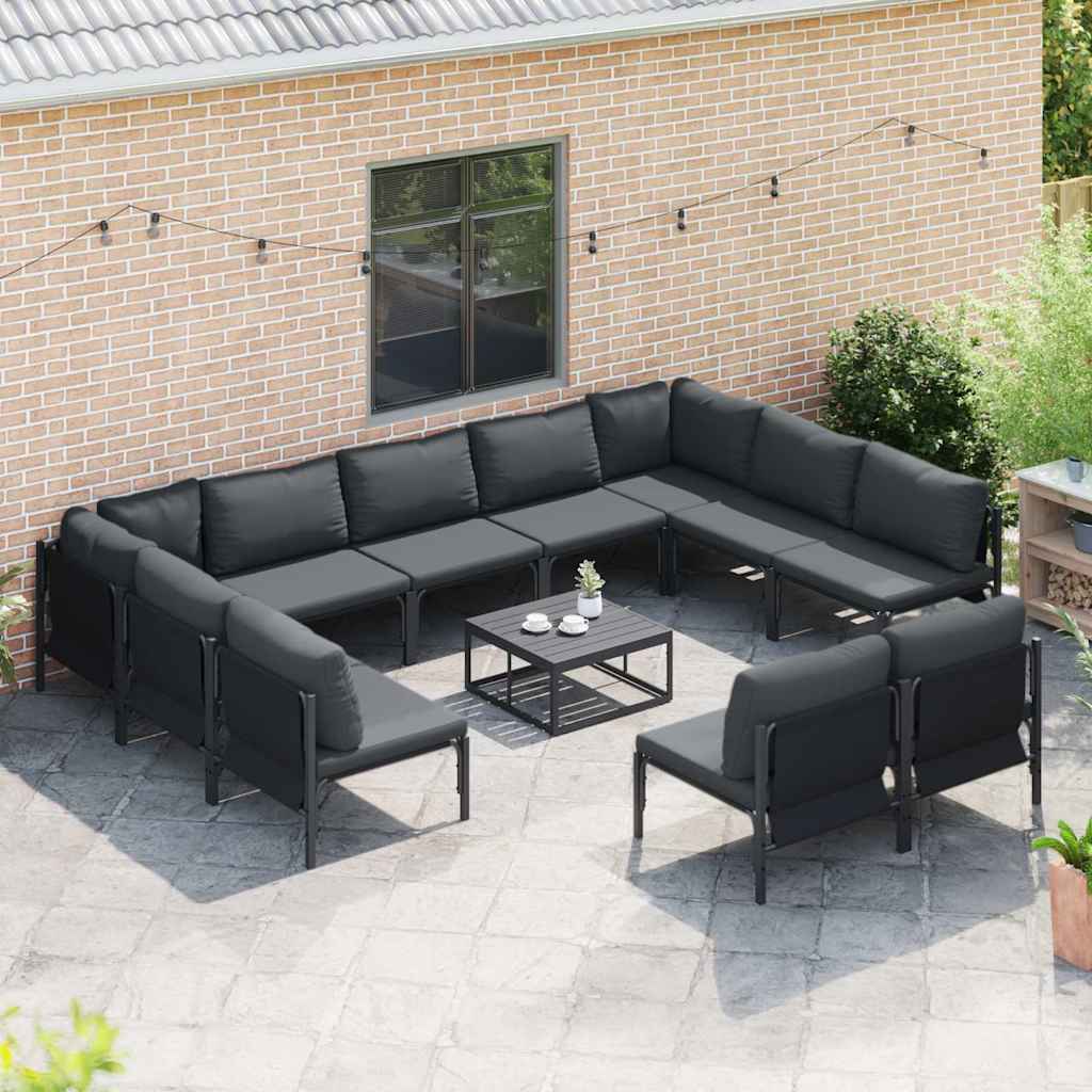 vidaXL Zestaw Sof na Ogród z poduszką 12 pcs Czarny Stal