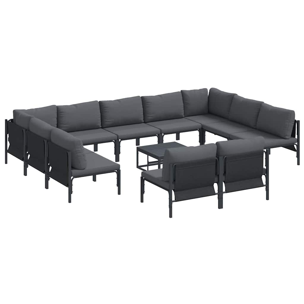 vidaXL Zestaw Sof na Ogród z poduszką 12 pcs Czarny Stal