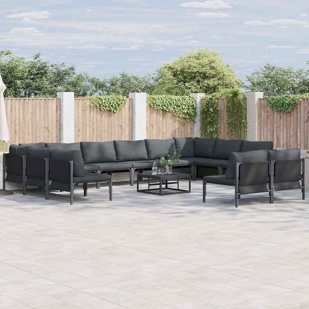 vidaXL Zestaw Sof na Ogród z poduszką 12 pcs Czarny Stal