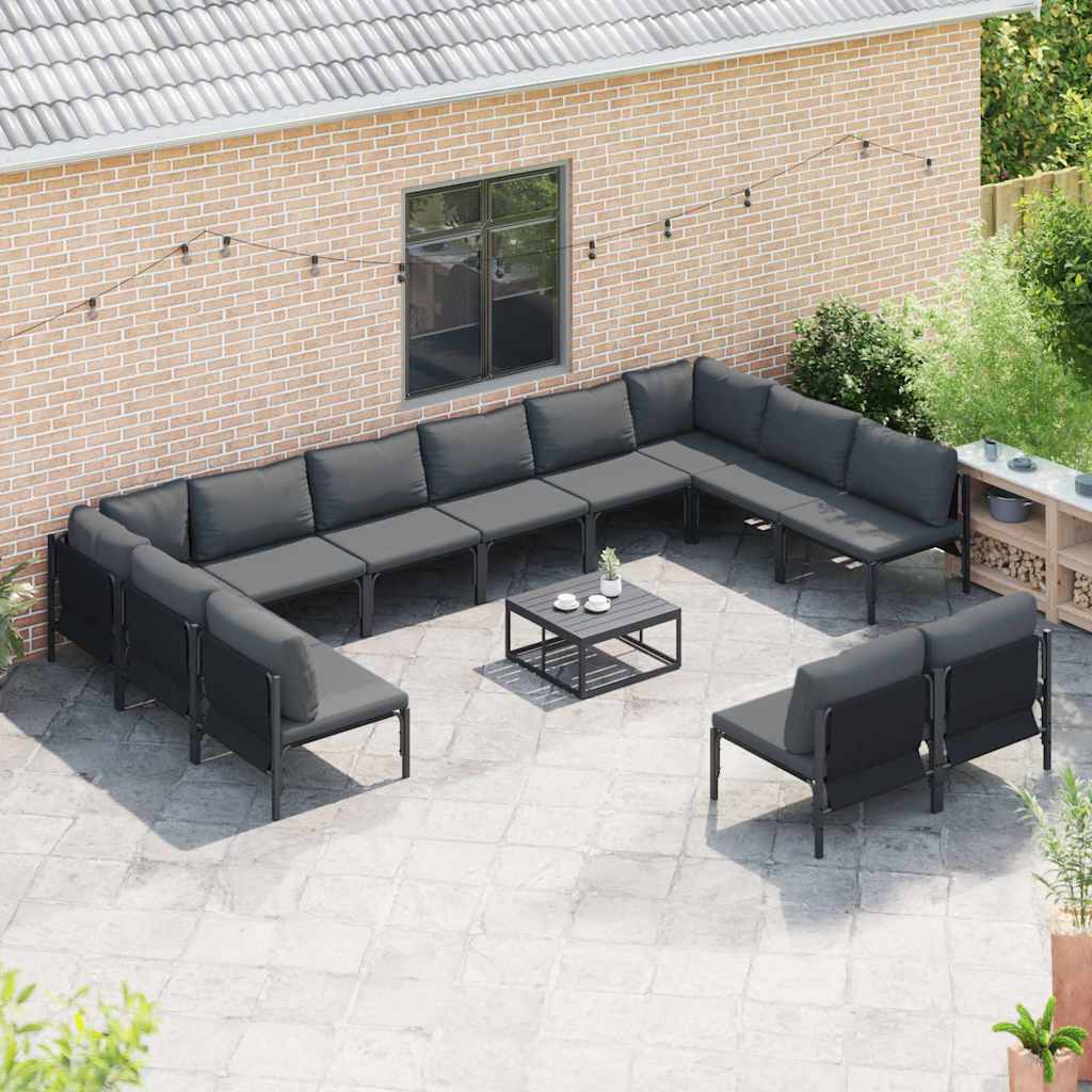 vidaXL Zestaw Sof na Ogród z poduszką 12 pcs Czarny Stal