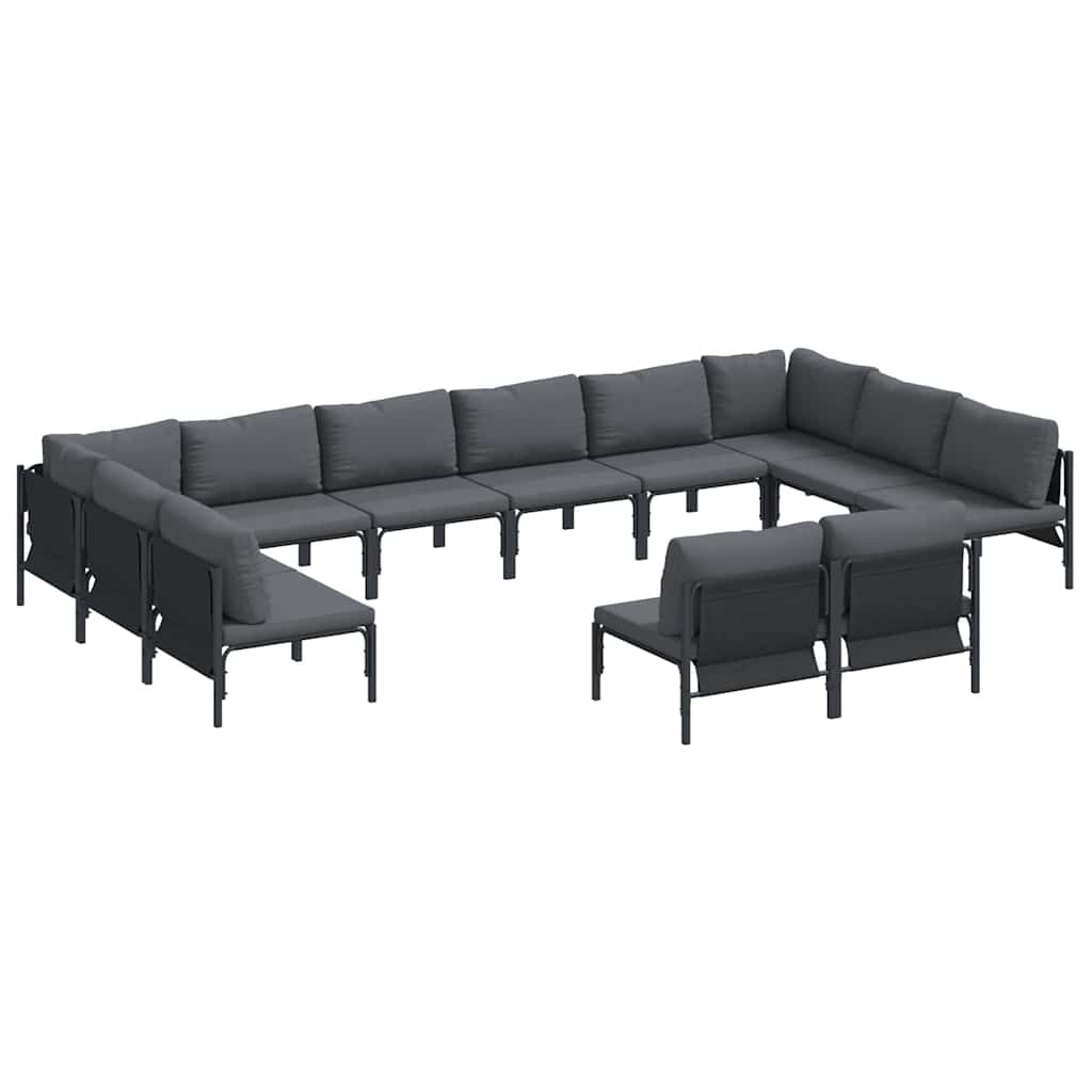 vidaXL Zestaw Sof na Ogród z poduszką 12 pcs Czarny Stal