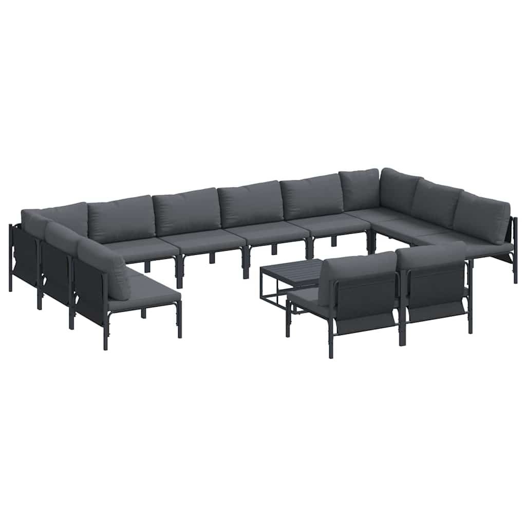 vidaXL Zestaw Sof na Ogród z poduszką 13 pcs Czarny Stal