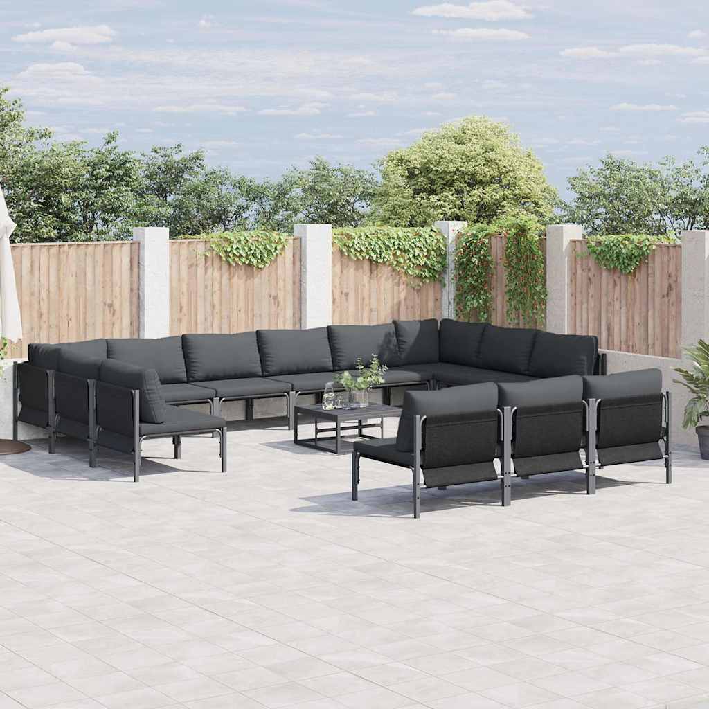 vidaXL Zestaw Sof na Ogród z poduszką 14 pcs Czarny Stal