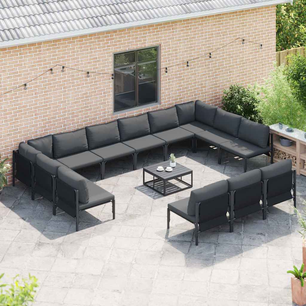 vidaXL Zestaw Sof na Ogród z poduszką 14 pcs Czarny Stal