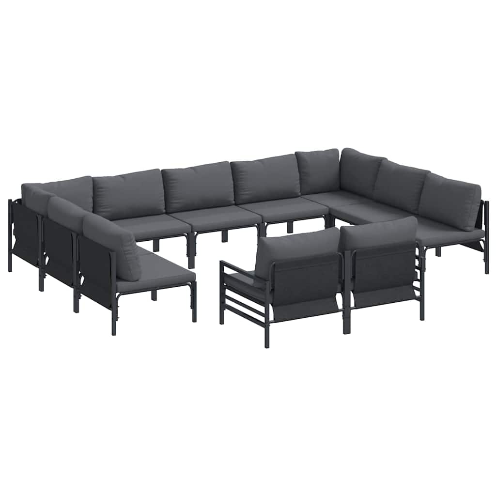 vidaXL Zestaw Sof na Ogród z poduszką 11 pcs Czarny Stal