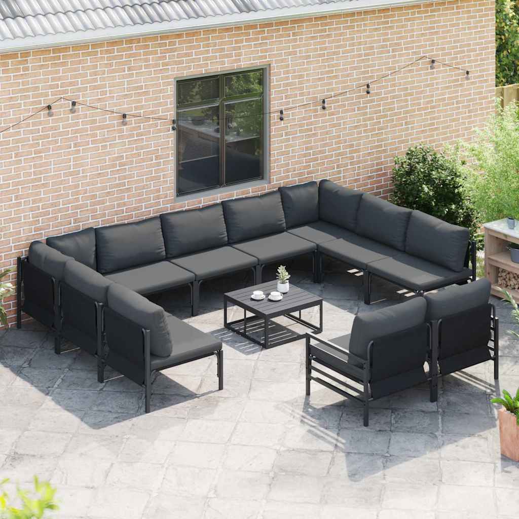 vidaXL Zestaw Sof na Ogród z poduszką 12 pcs Czarny Stal