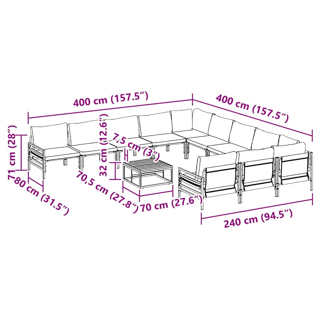 vidaXL Zestaw Sof na Ogród z poduszką 12 pcs Czarny Stal
