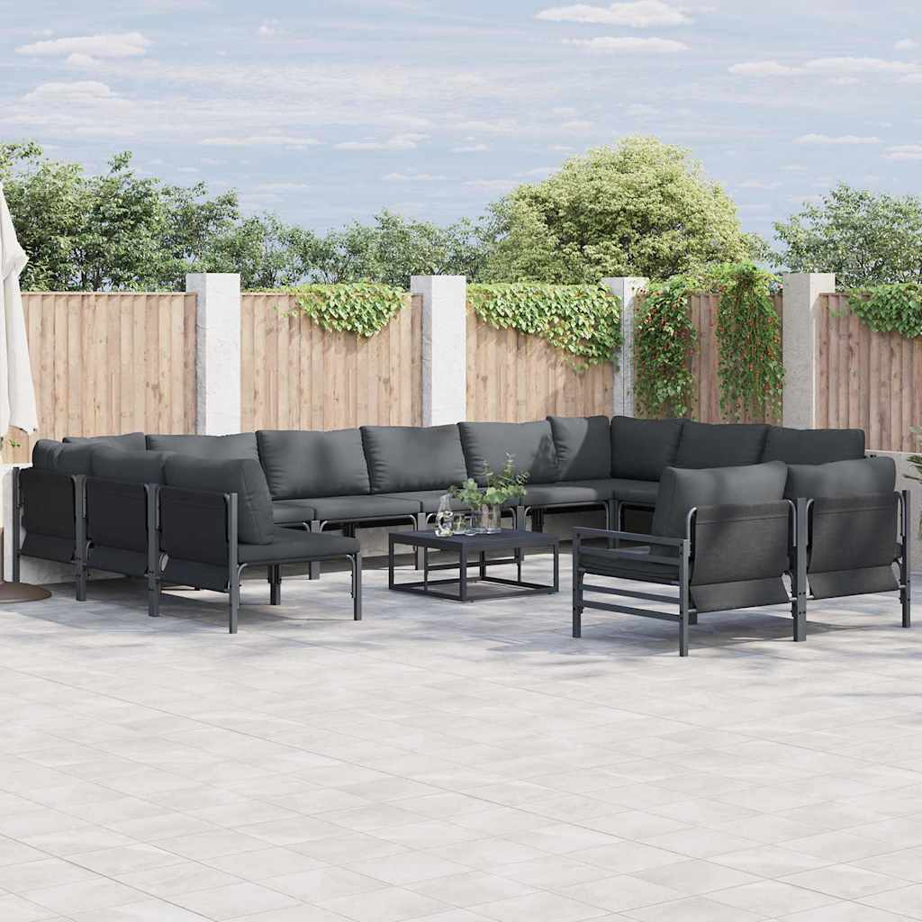 vidaXL Zestaw Sof na Ogród z poduszką 12 pcs Czarny Stal