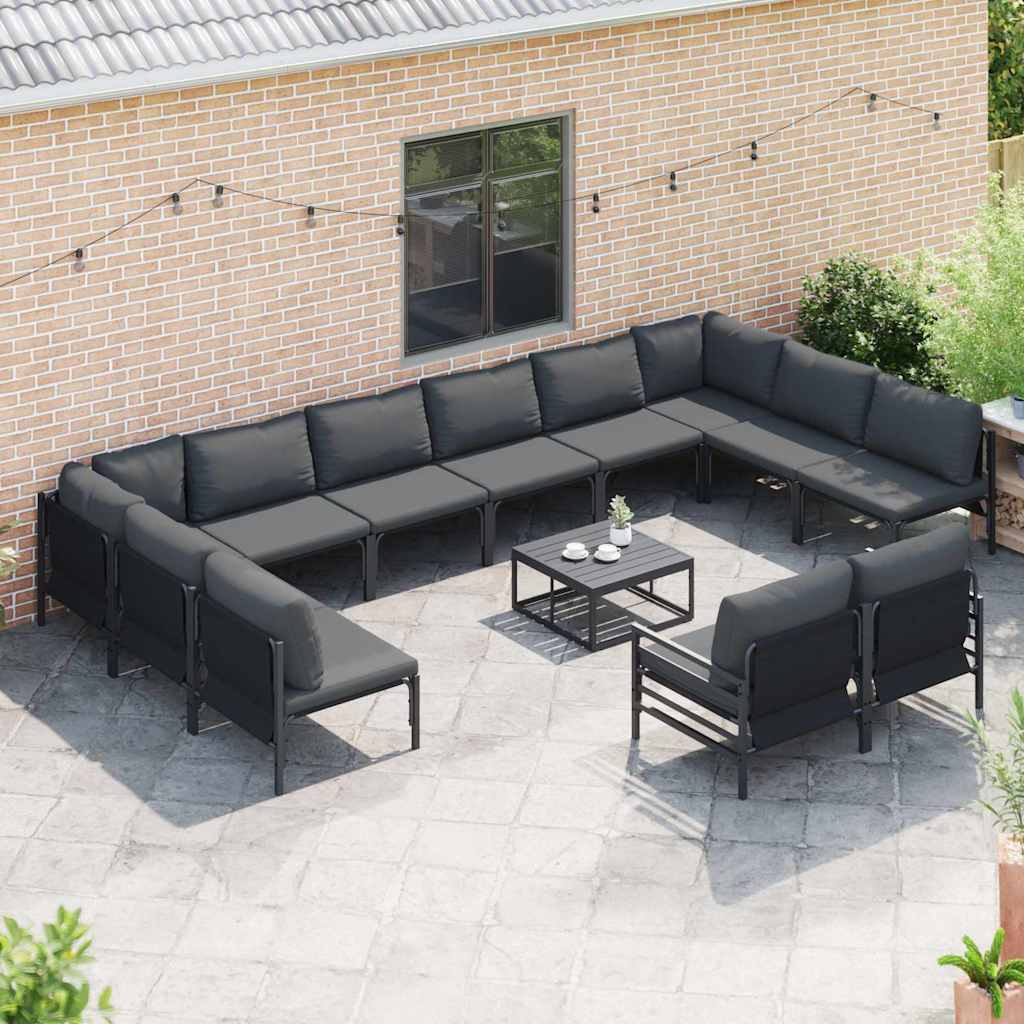 vidaXL Zestaw Sof na Ogród z poduszką 12 pcs Czarny Stal