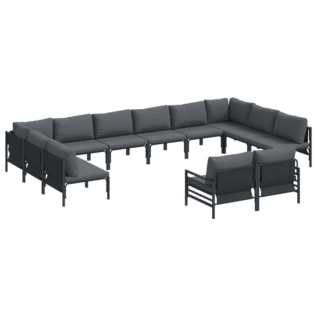 vidaXL Zestaw Sof na Ogród z poduszką 12 pcs Czarny Stal