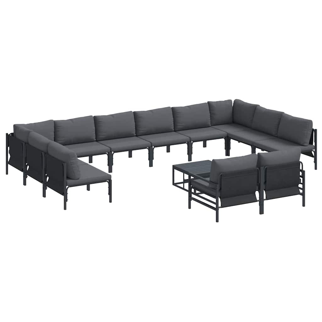 vidaXL Zestaw Sof na Ogród z poduszką 13 pcs Czarny Stal