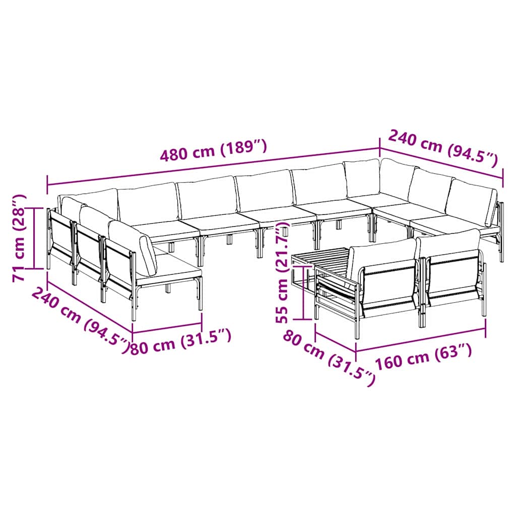 vidaXL Zestaw Sof na Ogród z poduszką 13 pcs Czarny Stal