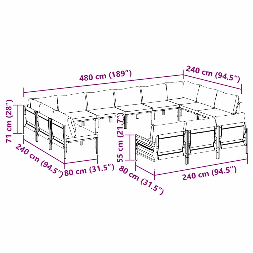 vidaXL Zestaw Sof na Ogród z poduszką 13 pcs Czarny Stal