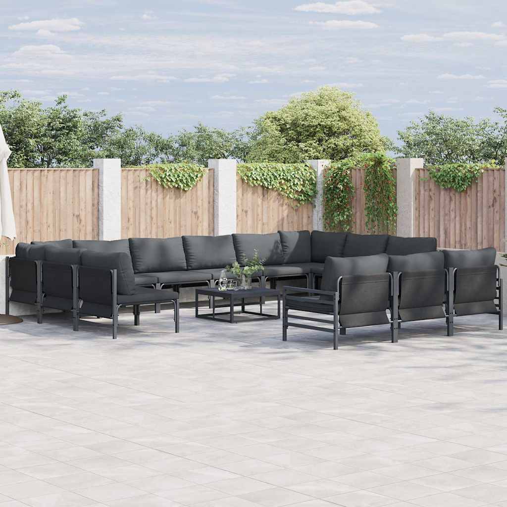 vidaXL Zestaw Sof na Ogród z poduszką 14 pcs Czarny Stal