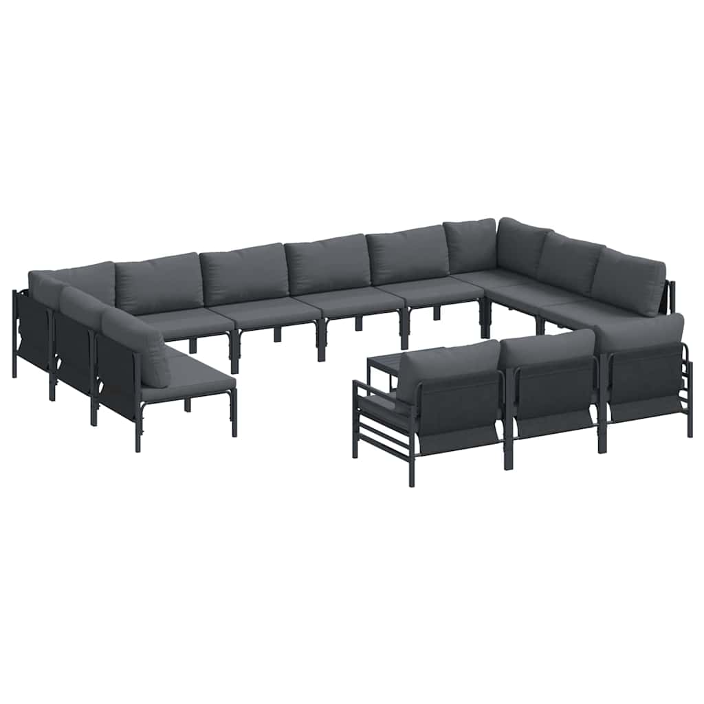 vidaXL Zestaw Sof na Ogród z poduszką 14 pcs Czarny Stal