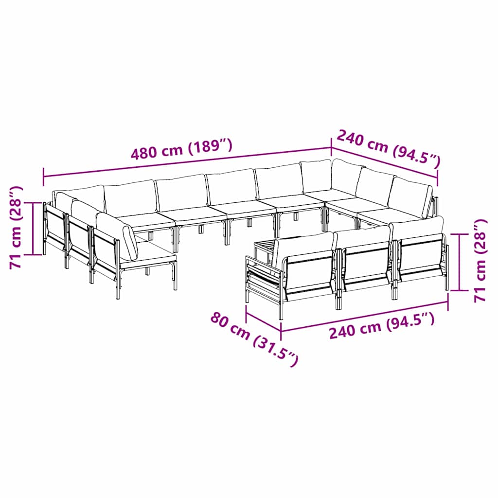 vidaXL Zestaw Sof na Ogród z poduszką 14 pcs Czarny Stal