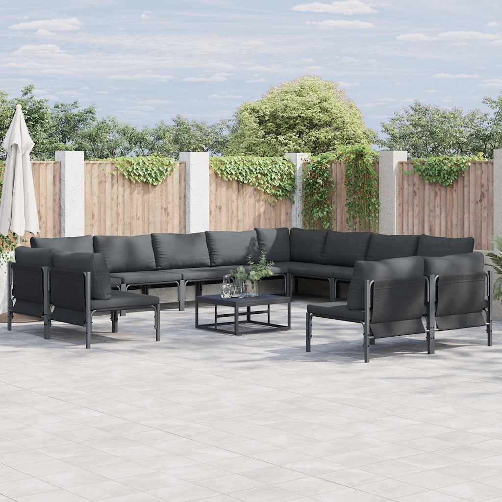 vidaXL Zestaw Sof na Ogród z poduszką 12 pcs Czarny Stal